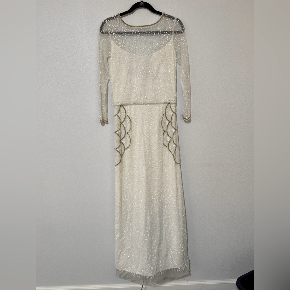⭐️Gatsby Lady Roaring 20s Sequin Wedding Dress - Ivory/Gold/ Size 6 - EUC
